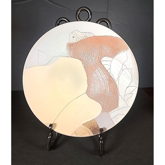Handmade & Painted Art Pottery Hanging Dish Plate Abstract Contemporary - Picture 1 of 16